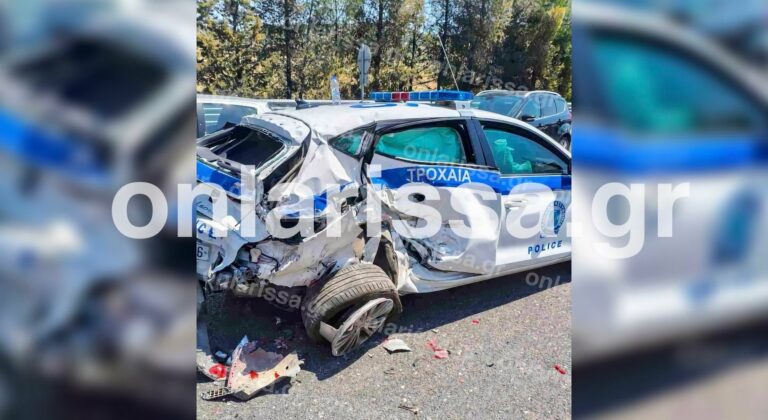 Σφοδρή σύγκρουση αγροτικού με περιπολικό στη Λάρισα - Στο νοσοκομείο δυο αστυνομικοί (ΦΩΤΟ)